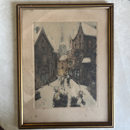 Dessin Ancien Signé Encadrement Doré