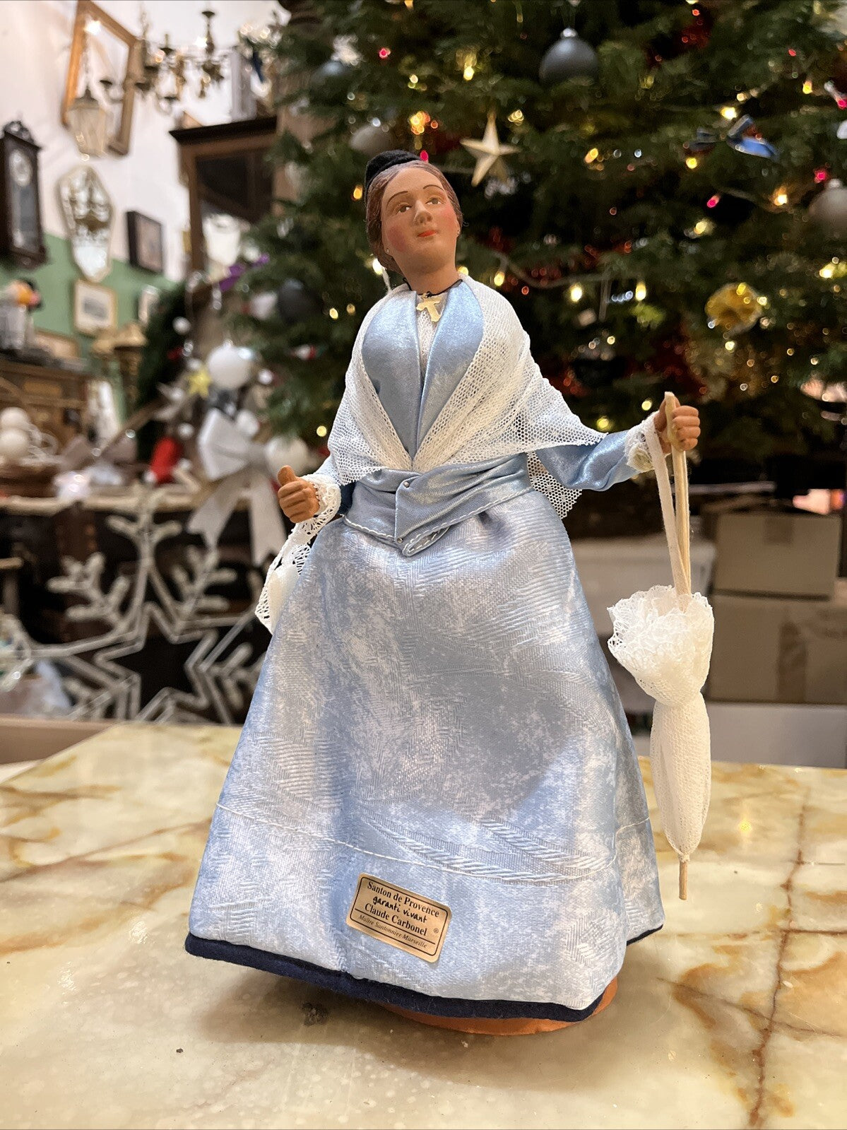 Grand Santon Provençal Claude Carbonel Religieuse Bleu