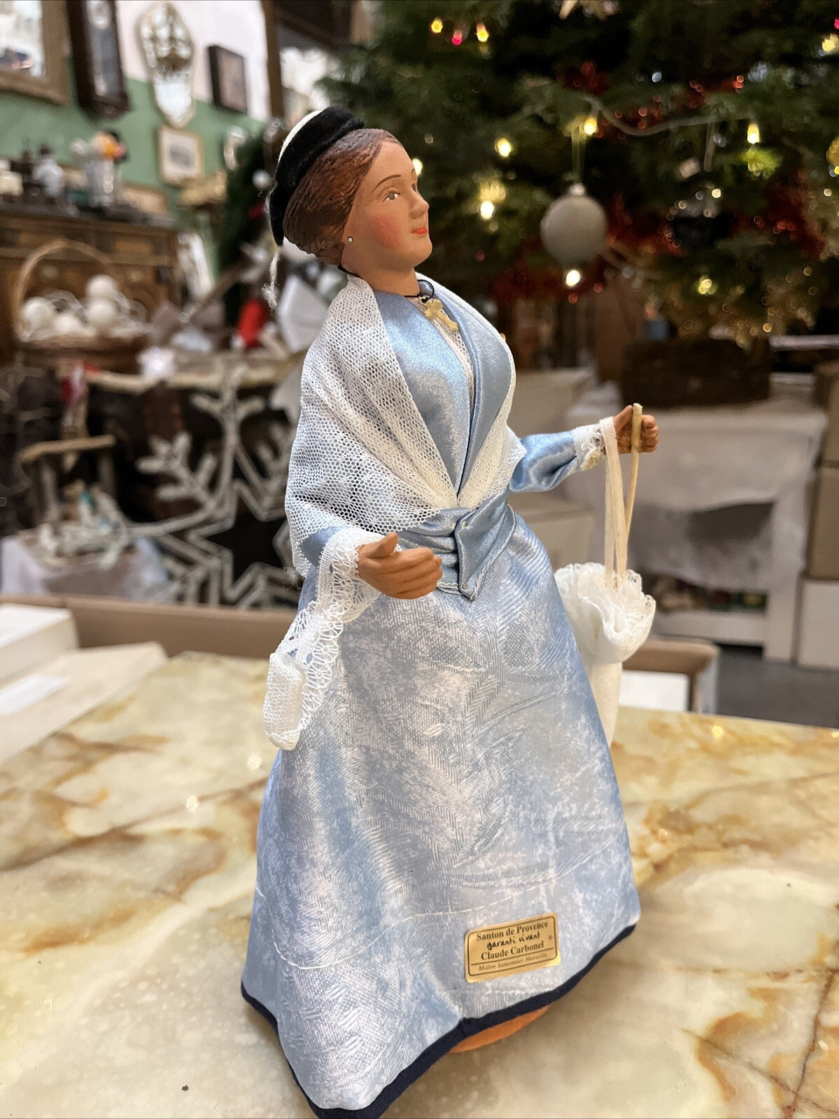 Grand Santon Provençal Claude Carbonel Religieuse Bleu