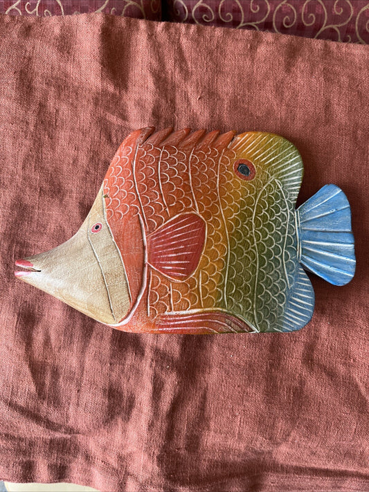 Figurine De Poisson Multicolore En Bois