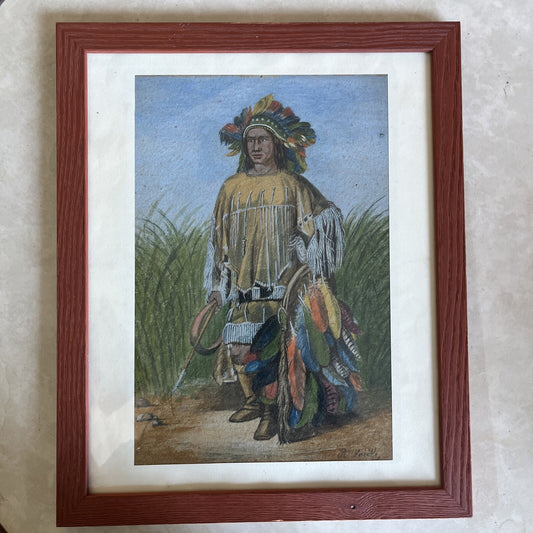 Dessin D’indien Signé R. Larible avec encadrement bois