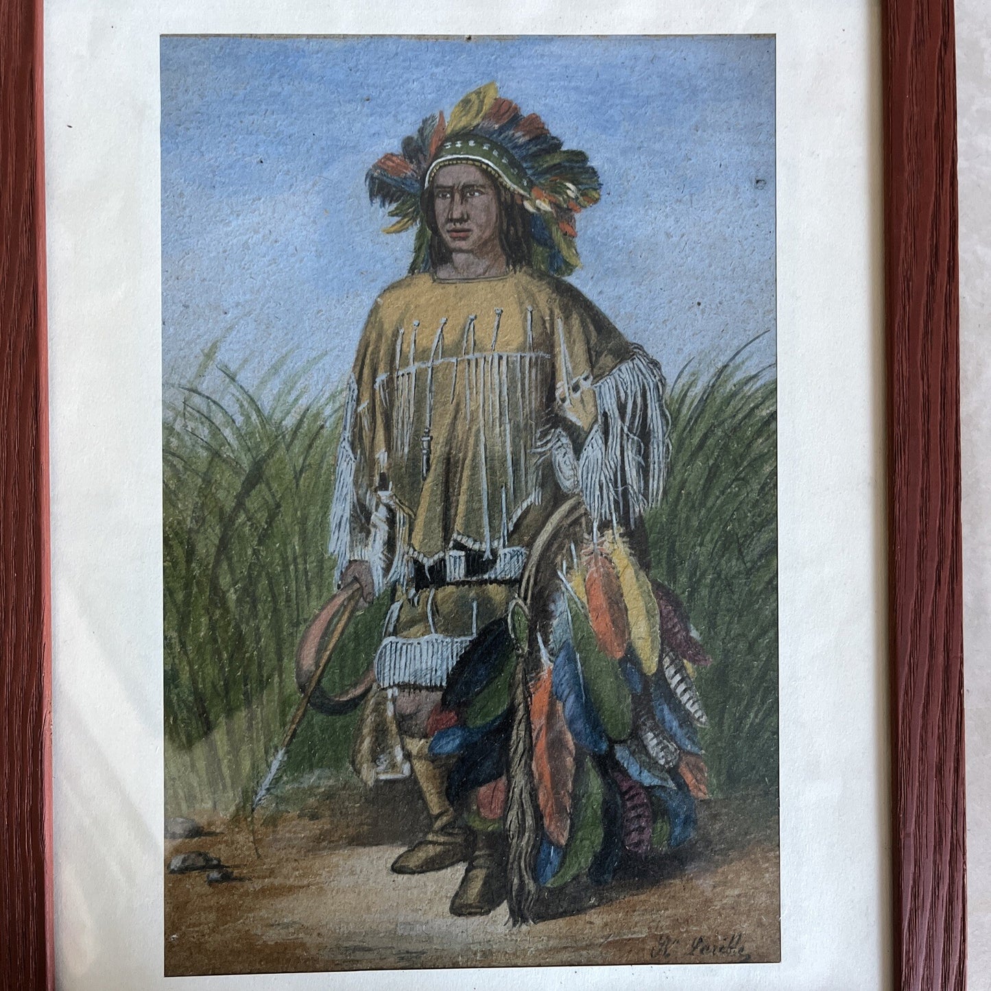 Dessin D’indien Signé R. Larible avec encadrement bois