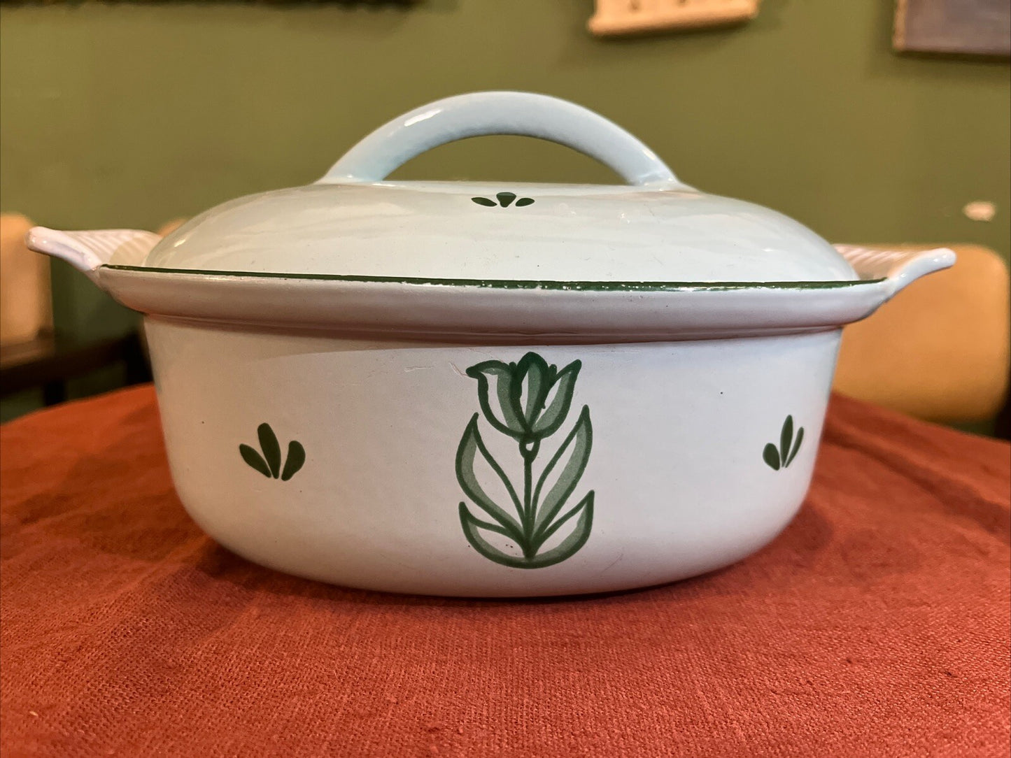 Plat Ovale Casserole Dru Hollande Tulipe En Fonte Émaillé