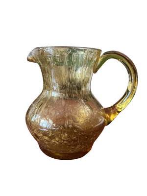 Pichet A Eau/orangeade Verre Soufflé Bullé Jaune Vintage