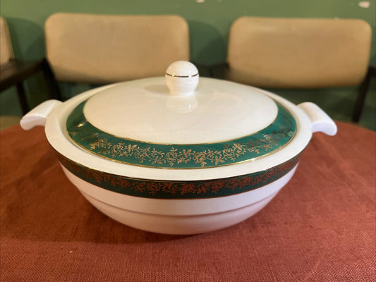 Soupière En Porcelaine Opaque Blanc Et Vert Sarreguemines