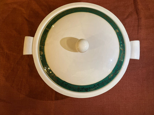 Soupière En Porcelaine Opaque Blanc Et Vert Sarreguemines