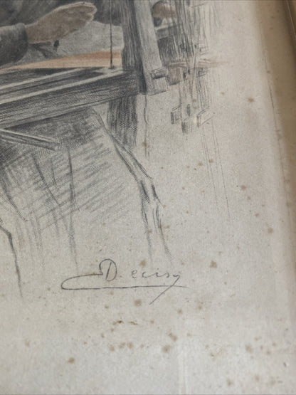 Eugène DECISY (1866-1936) - Gravure " La fileuse " Encadrement Doré