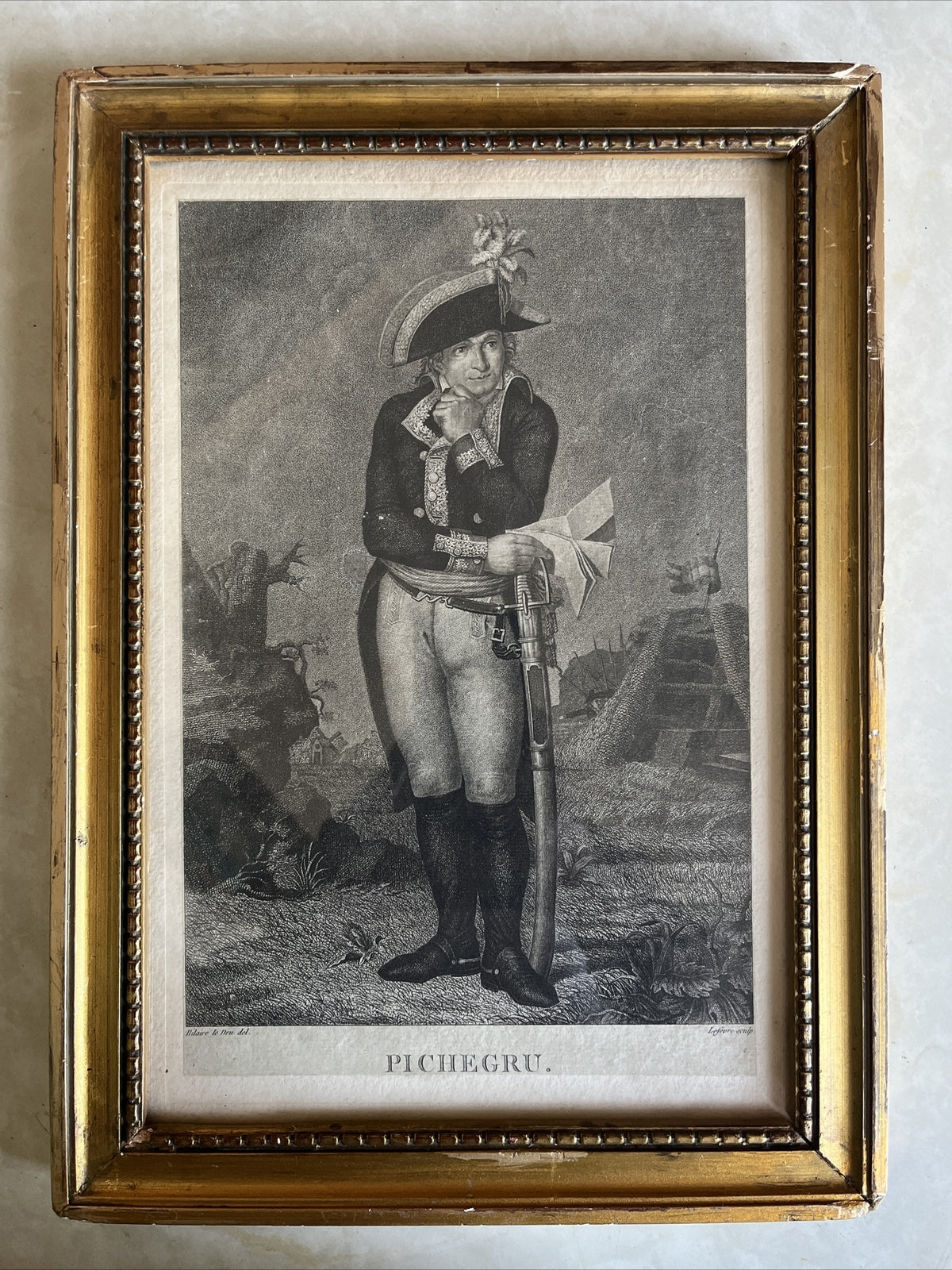 Lithographie Charles Pichegru Encadrement En Bois Doré
