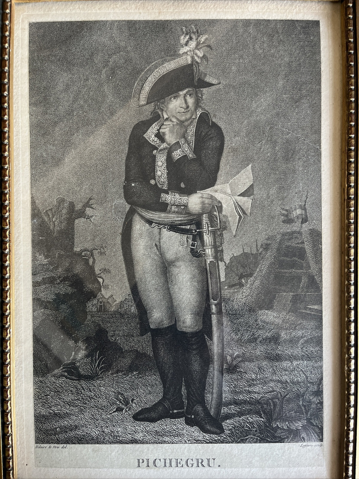 Lithographie Charles Pichegru Encadrement En Bois Doré