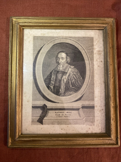 Gravure Portrait Mathieu Molé Garde Des Sceaux Et Premier Président Encadré.