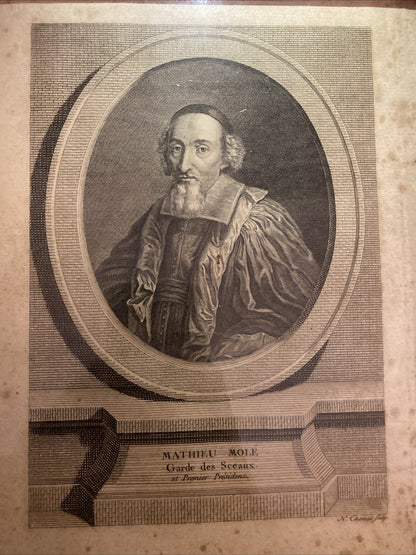 Gravure Portrait Mathieu Molé Garde Des Sceaux Et Premier Président Encadré.