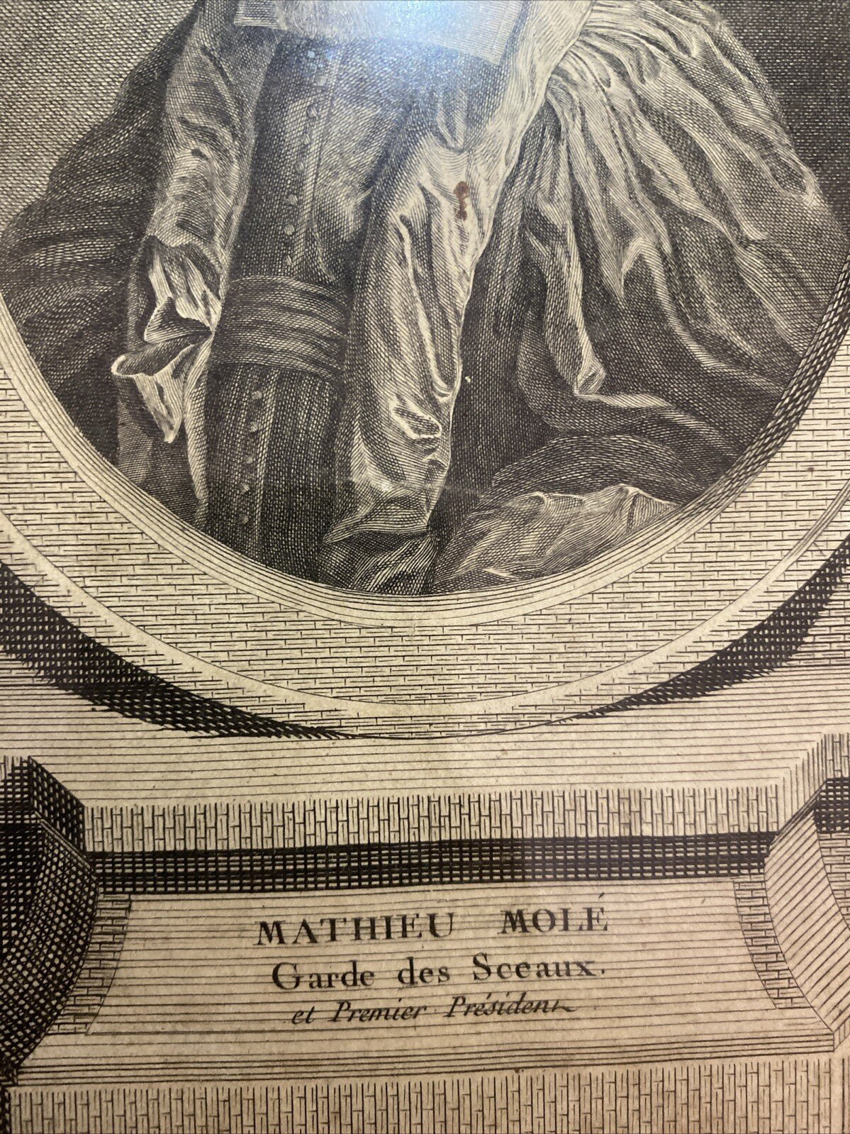 Gravure Portrait Mathieu Molé Garde Des Sceaux Et Premier Président Encadré.