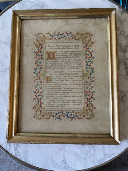 Enluminure Ancienne Sous Verre Cadre En Bois  Doré 41X32,5 Cm