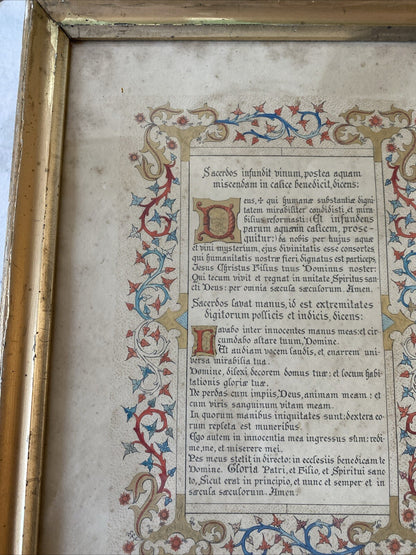 Enluminure Ancienne Sous Verre Cadre En Bois  Doré 41X32,5 Cm