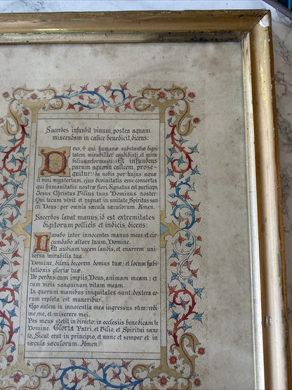 Enluminure Ancienne Sous Verre Cadre En Bois  Doré 41X32,5 Cm