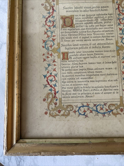 Enluminure Ancienne Sous Verre Cadre En Bois  Doré 41X32,5 Cm