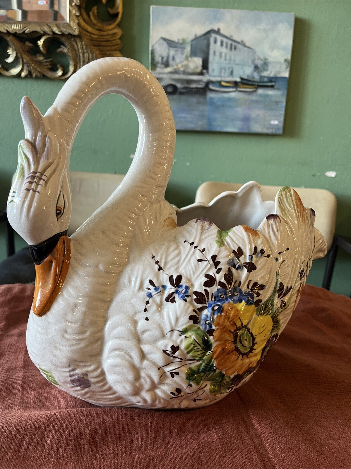 Cache pot Cygne en céramique de Bassano, Italie, Circa 1970