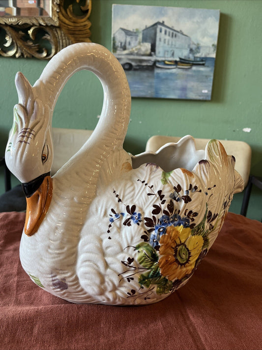 Cache pot Cygne en céramique de Bassano, Italie, Circa 1970