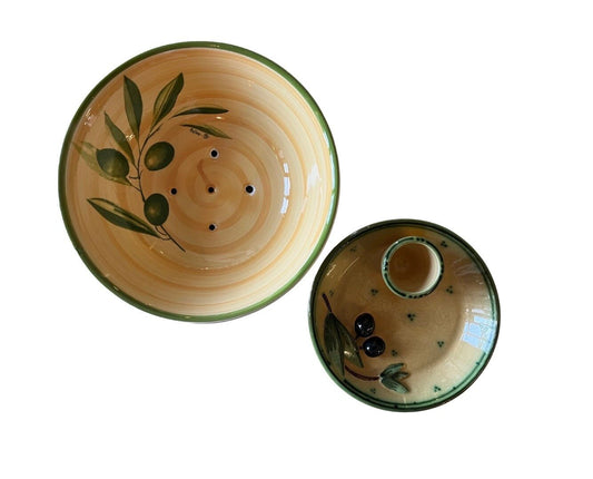 Lot décor olives : Saladier égouttoir « Palluy » et service à olives C.
