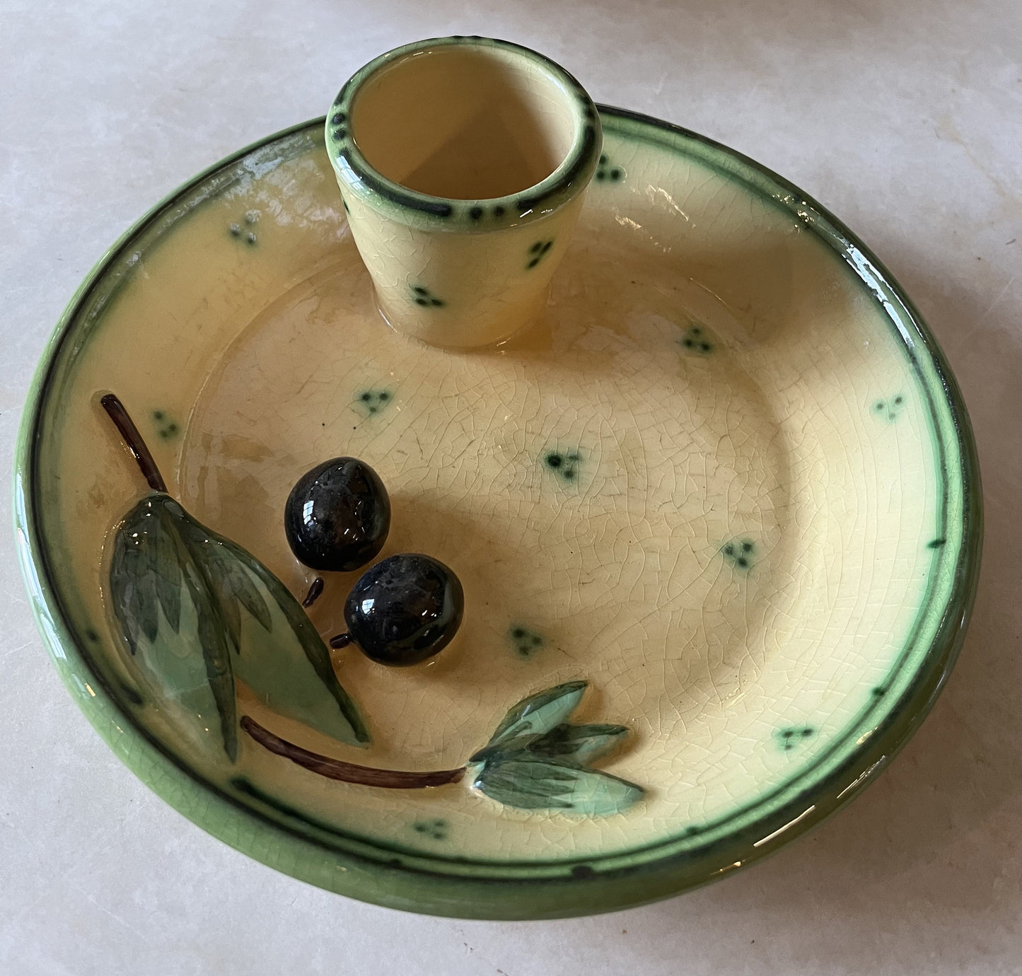 Lot décor olives : Saladier égouttoir « Palluy » et service à olives C.