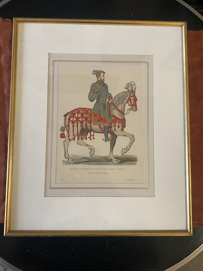 FRANCE - HENRI II en CAPITAINE de CHEVAU-LEGERS - Gravure Couleur Chevignard