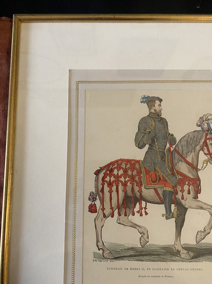 FRANCE - HENRI II en CAPITAINE de CHEVAU-LEGERS - Gravure Couleur Chevignard