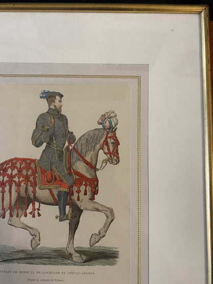 FRANCE - HENRI II en CAPITAINE de CHEVAU-LEGERS - Gravure Couleur Chevignard
