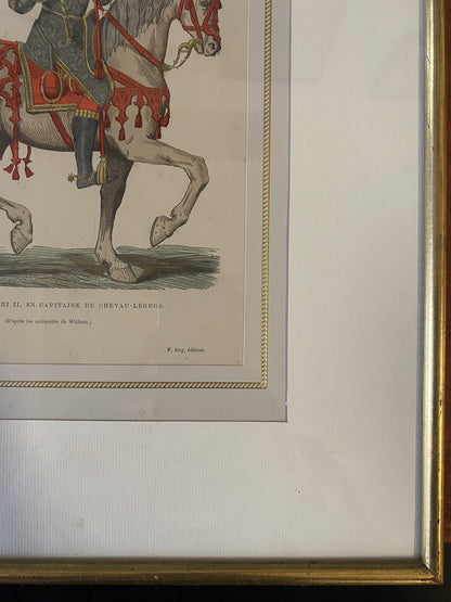 FRANCE - HENRI II en CAPITAINE de CHEVAU-LEGERS - Gravure Couleur Chevignard