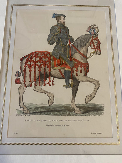 FRANCE - HENRI II en CAPITAINE de CHEVAU-LEGERS - Gravure Couleur Chevignard