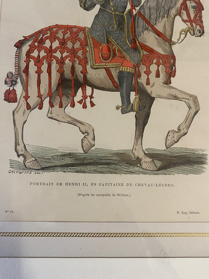 FRANCE - HENRI II en CAPITAINE de CHEVAU-LEGERS - Gravure Couleur Chevignard