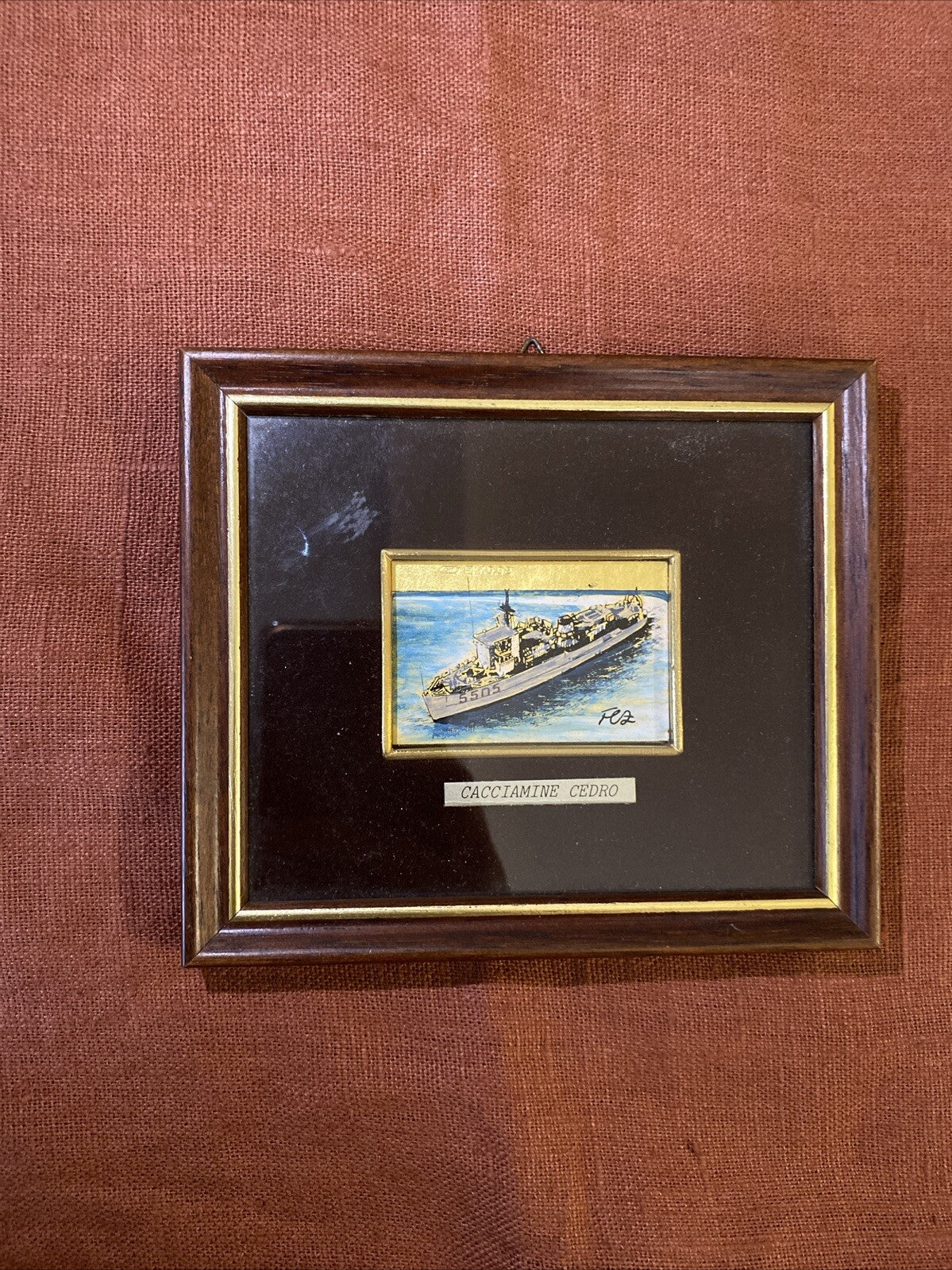 Peinture Sur Feuille D’or 22 K  Signée Fez Cacciamine Cedro Marine Militaire