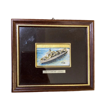 Peinture Sur Feuille D’or 22 K  Signée Fez Cacciamine Cedro Marine Militaire