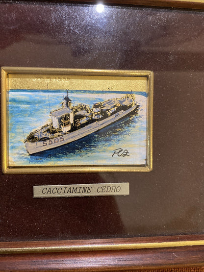 Peinture Sur Feuille D’or 22 K  Signée Fez Cacciamine Cedro Marine Militaire