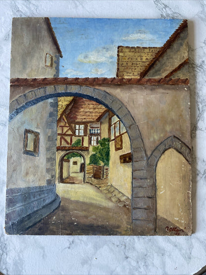 Tableau Ancien Huile Sur Bois 30X36 Cm Signé