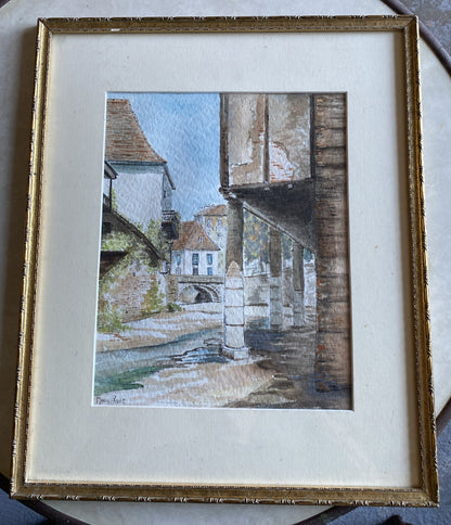 Tableau Ancien Aquarelle Signé Mary-Paret Avec Cadre Doré