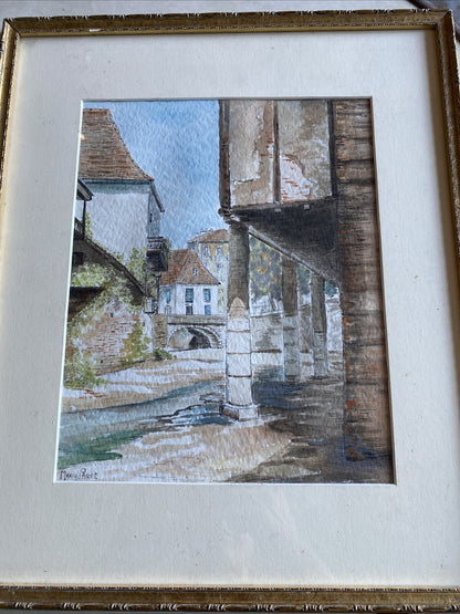 Tableau Ancien Aquarelle Signé Mary-Paret Avec Cadre Doré