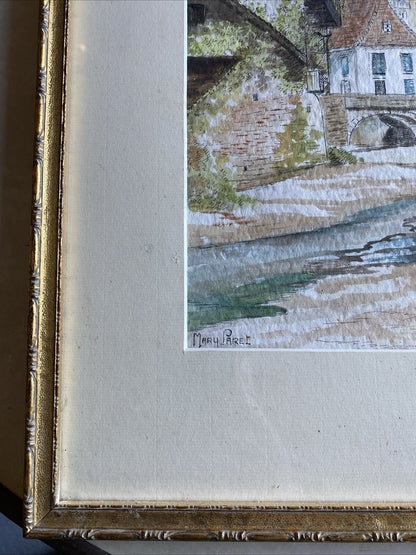 Tableau Ancien Aquarelle Signé Mary-Paret Avec Cadre Doré