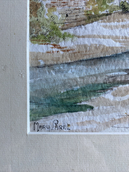 Tableau Ancien Aquarelle Signé Mary-Paret Avec Cadre Doré
