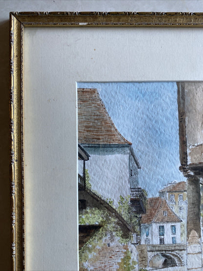 Tableau Ancien Aquarelle Signé Mary-Paret Avec Cadre Doré