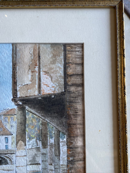 Tableau Ancien Aquarelle Signé Mary-Paret Avec Cadre Doré