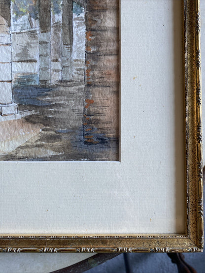 Tableau Ancien Aquarelle Signé Mary-Paret Avec Cadre Doré