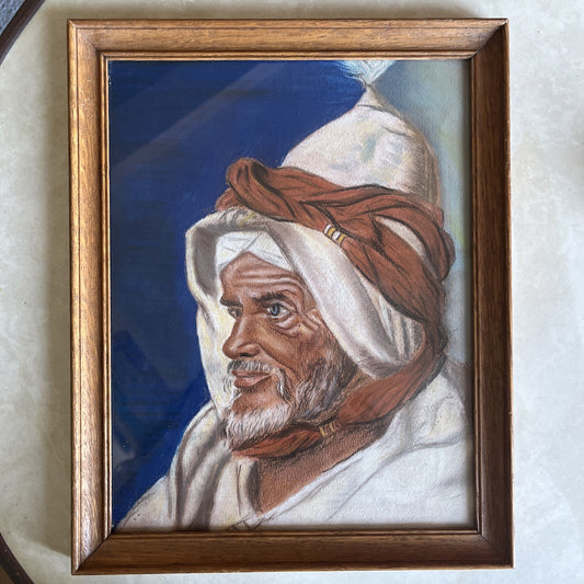 Dessin Orientaliste Portrait Homme encadrement bois