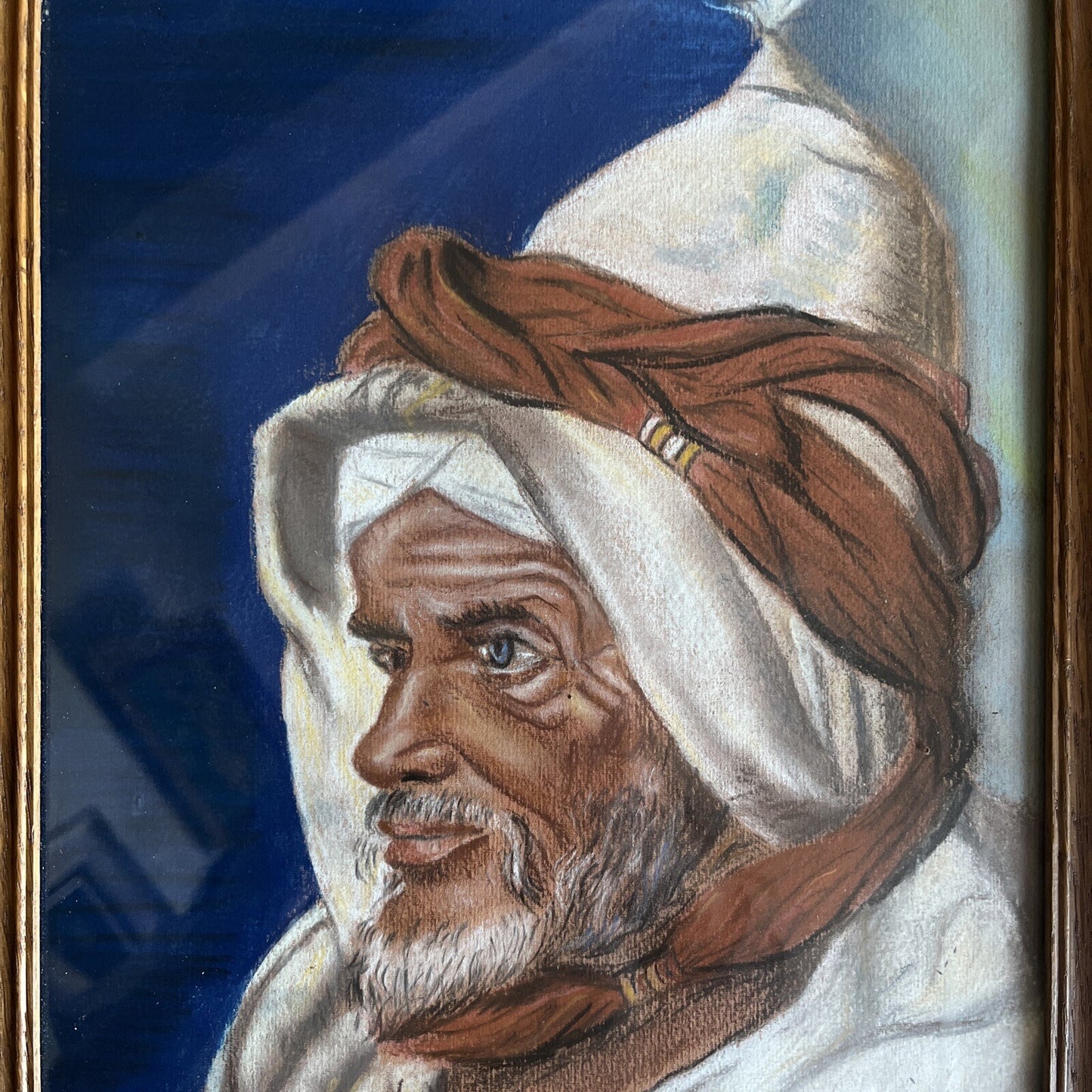 Dessin Orientaliste Portrait Homme encadrement bois