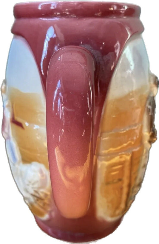 Ancien pichet  barbotine thème prière Angélus Saint Clément