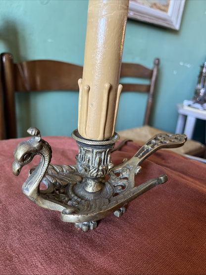 Ancien Bougeoir A Main En Bonze électrifié