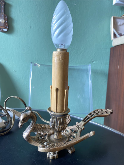 Ancien Bougeoir A Main En Bonze électrifié