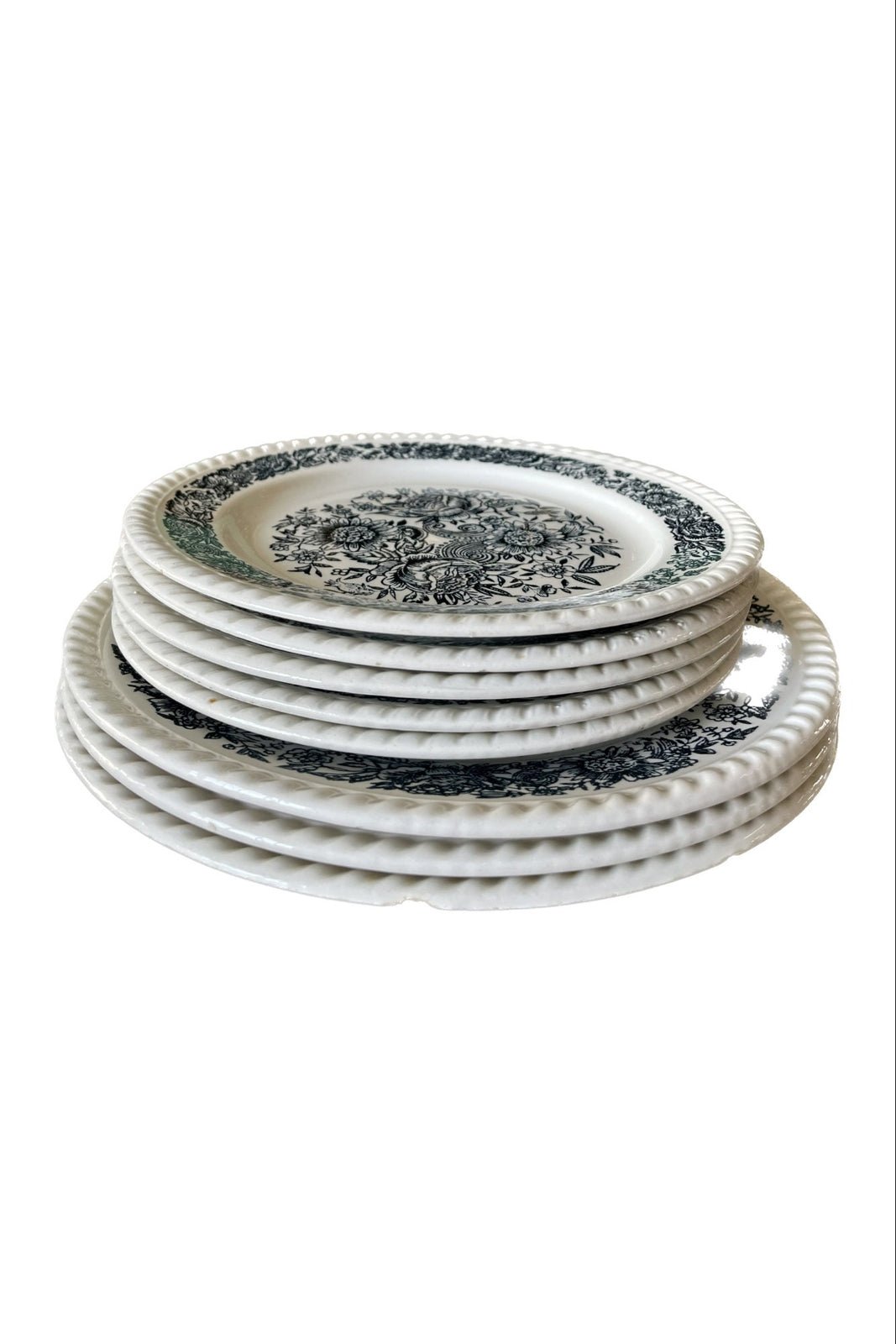 Lot de 8 assiettes plates à décor fleuri bleu (5 petites et 3 grandes)