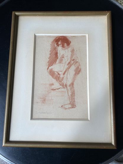 Dessin Sanguine Femme Nue Signé Corbellini