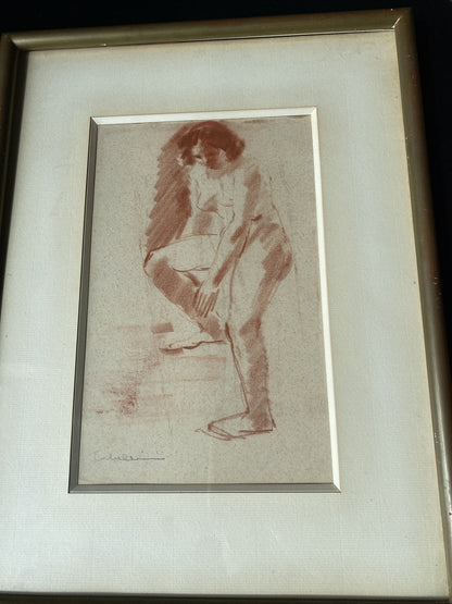 Dessin Sanguine Femme Nue Signé Corbellini