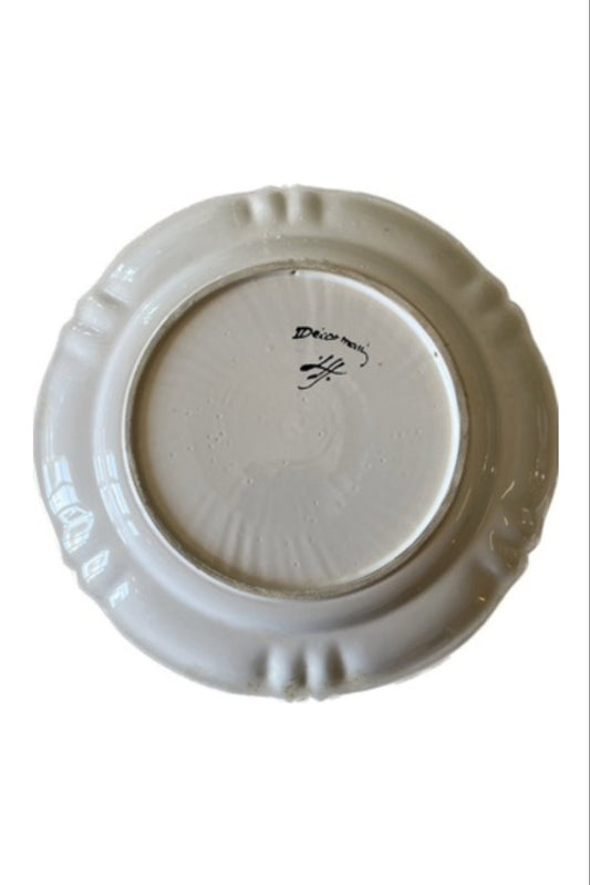 Assiette vintage à décor de poisson et fruits peint main